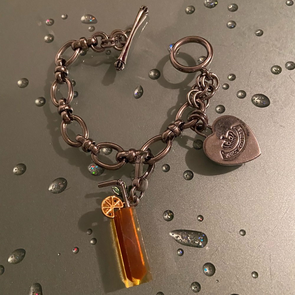 Juicy Couture Heart Charm Bracelet & IcedTea Orange Mint Metal Straw Drink Charm